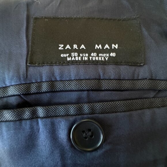 Zara Man Mens 40 Sport Coat Wool Silk 3 Button Navy Blue Blazer Jacket - Picture 12 of 15